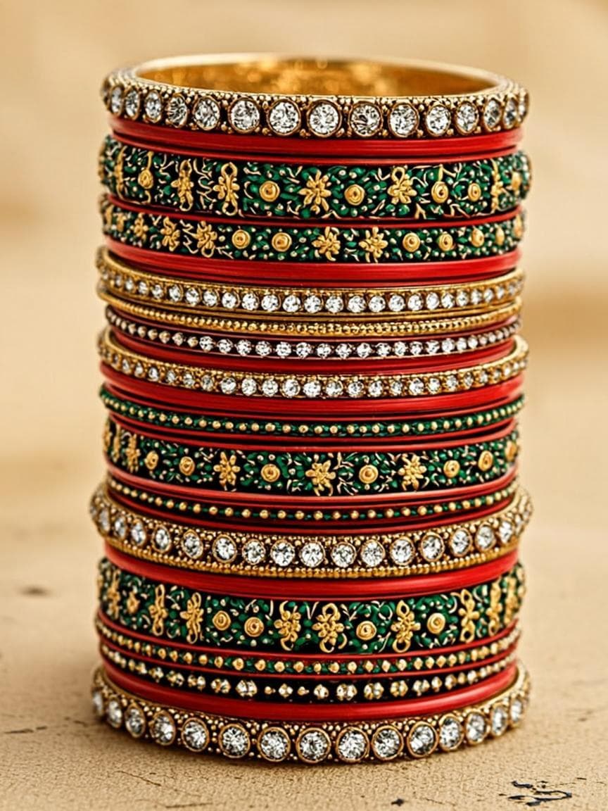 Festive Bangles & Kada Stack - Kundan Jewelry at Queen's Closet Kharar