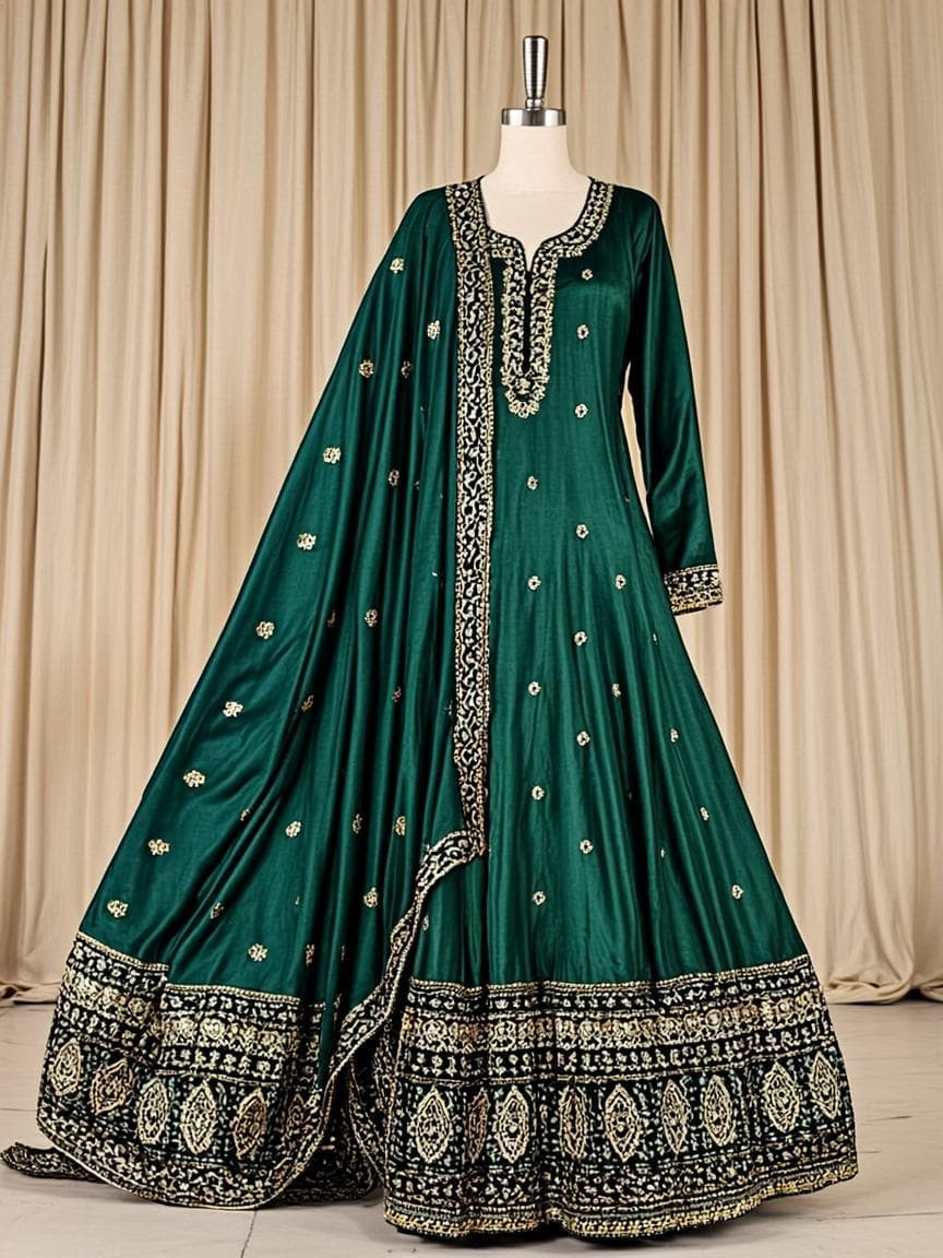 Emerald Green Festive Lehenga - Lehenga at Queen's Closet Kharar